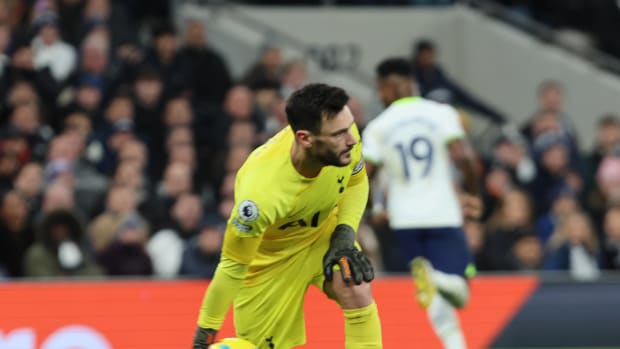 Hugo Lloris pictured playing for Tottenham Hotspur against Arsenal in January 2023